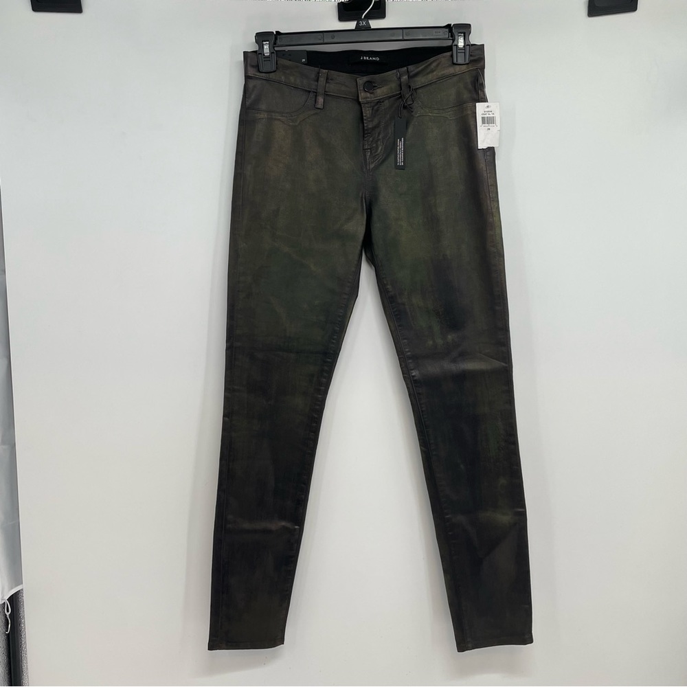 NWT J BRAND Super Skinny Pants Size 29 Black Green 8151596 Wax Coat BL TA New